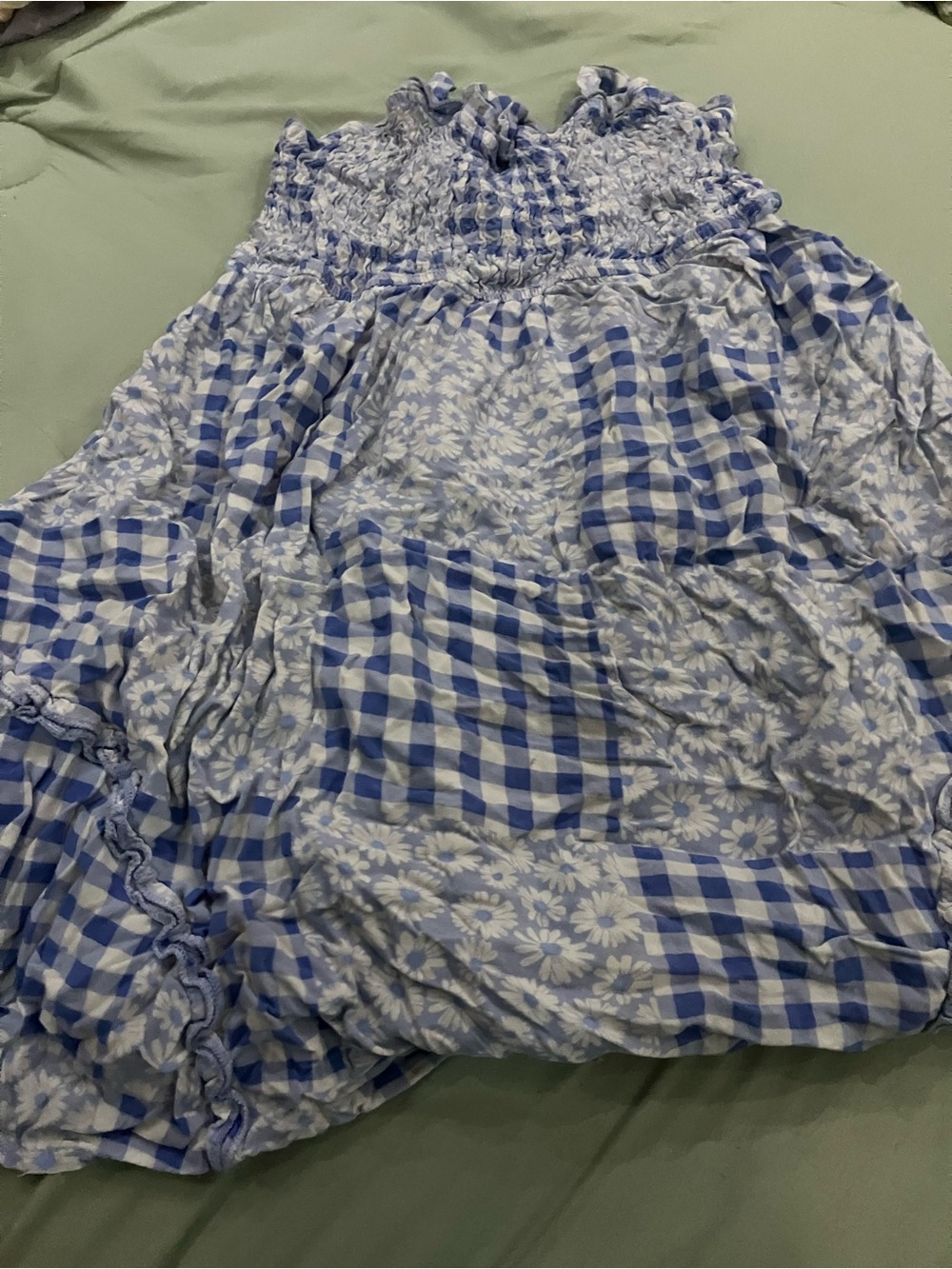 Girls' Light Blue Gingham & Daisy Print Sundress